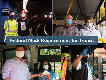 Collage of masked passengers on transit