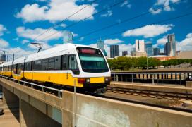 DART light rail with skyline